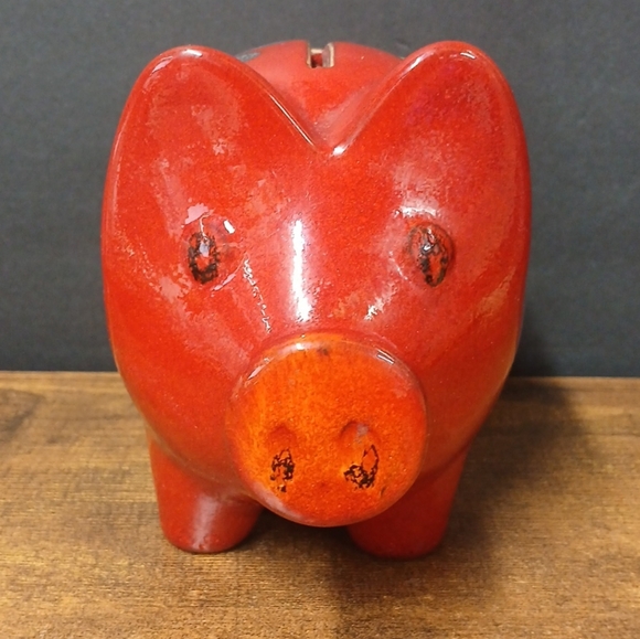 Vintage Stoneware Piggy Bank Glazed Floral Coin Container - Picture 3 of 10